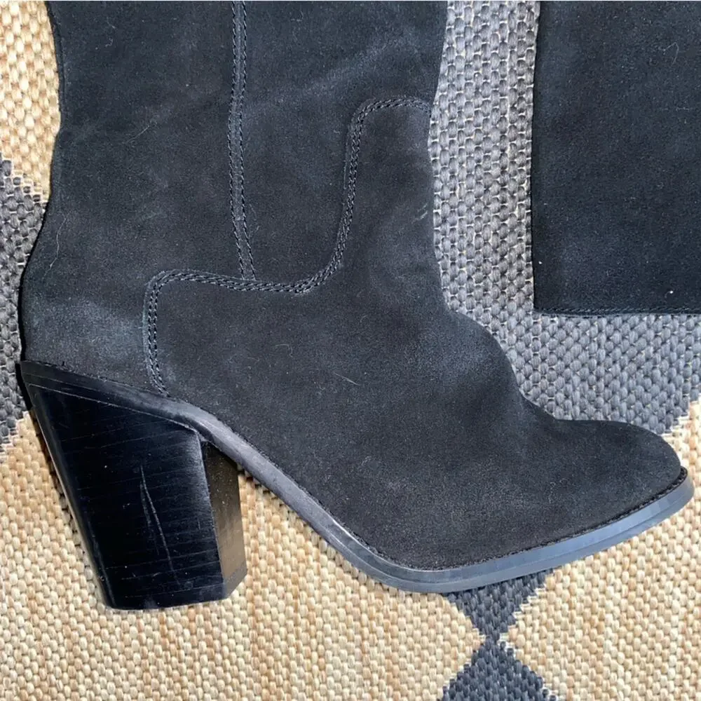 Kelsi Dagger Garnet Hill $225 Women's Black Suede Knee-High Boots 7 EUC